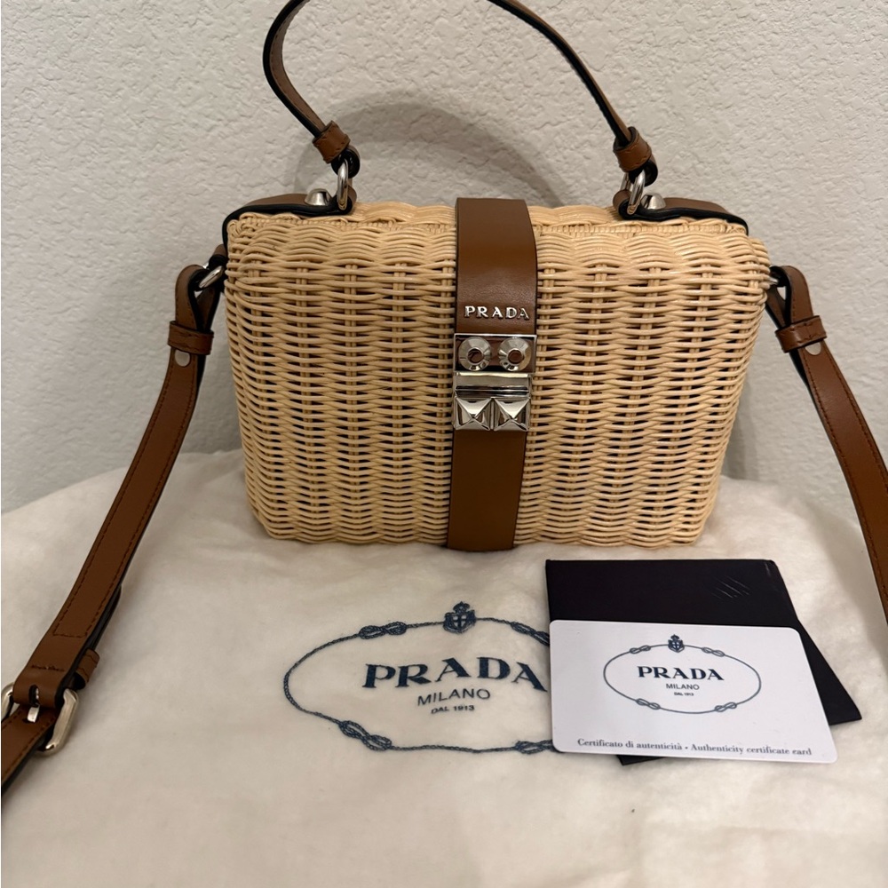 Prada Tan Wicker Handbag Bag